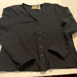 Liz Claiborne Black button down knit Cardigan satin trim cotton career button L